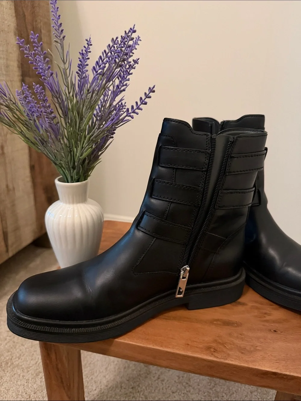 Franco Sarto Black Leather Buckle Ankle Boots - Picture 3 of 4